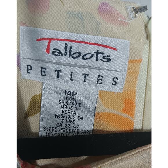 Talbots Vintage 100% Silk Yellow Floral Short Sleeve Midi Zip up Dress in 14P - Picture 3 of 6